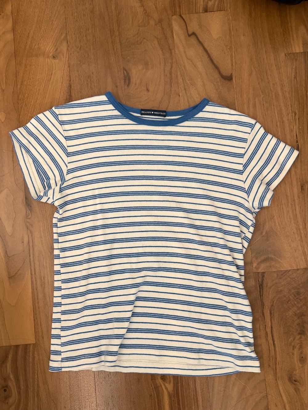 Brandy Melville White Tee with Blue Stripes